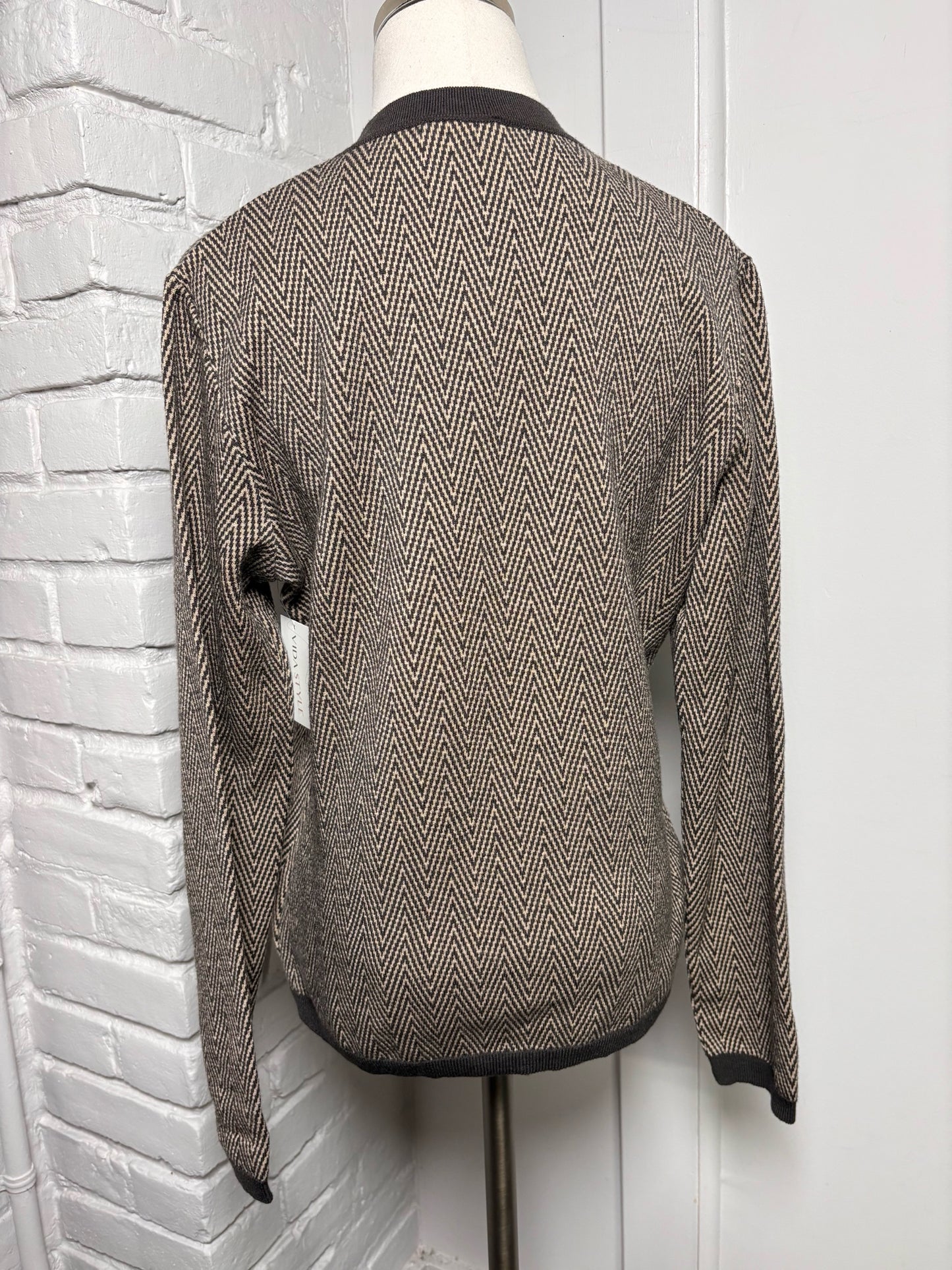 Women Size L Max Mara Brown, Cream Chevron Wool Sweater