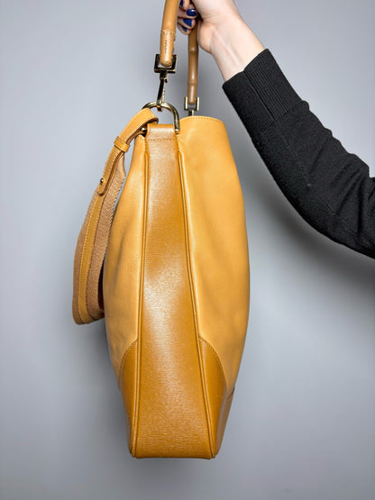 Gucci Vintage Leather Tan 2-Way Carry Bamboo Handle Bag
