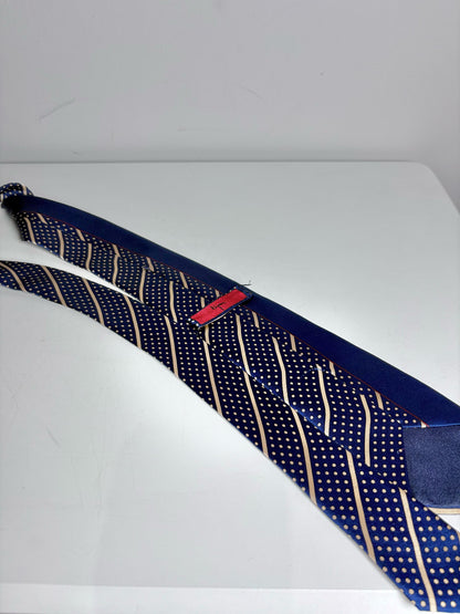 Bijan Navy Blue, Gold 100% Silk Dots, Diagonal Stripes Men's Pre-owned Tie