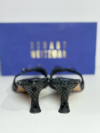 W Shoe Size 9 Stuart Weitzman Black Leather Snake Skin Heels