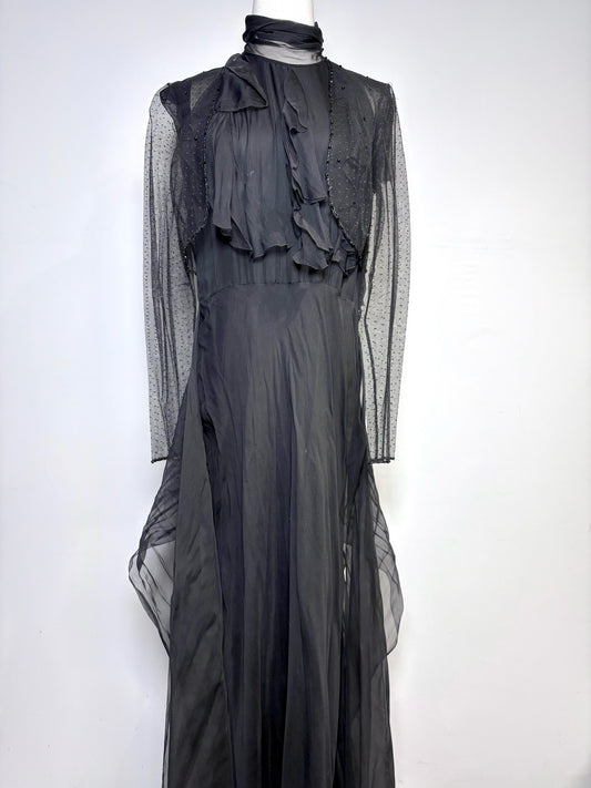 Women Size 12 Ralph Lauren Purple Label Black Chiffon Silk Gown
