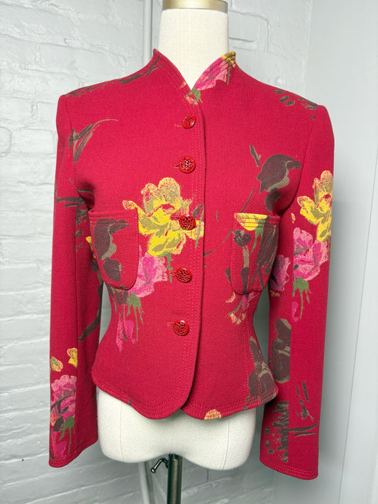 Women Size 8 Emanuel Ungaro Red, yellow, green Floral Vintage Wool 2 Piece Set