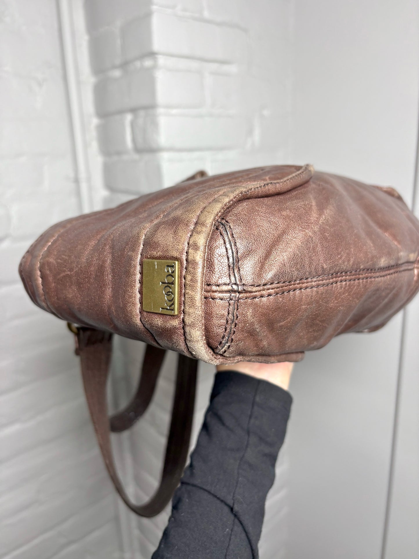 Kooba Solid Leather Bronze Shoulder Purse