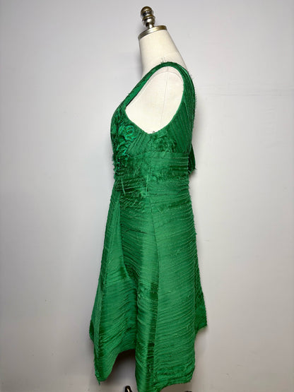 Women Size 12 Marchesa Notte Emerald Green Floral Applique Pre-owned, NWT Dress