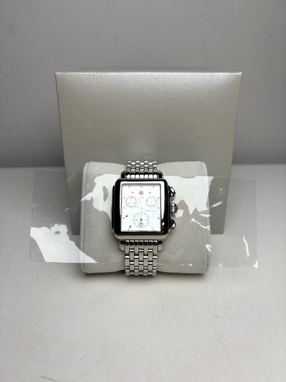 Michele Deco Panthere Bracelet Chronograph Sterling Silver Pre-owned Watch
