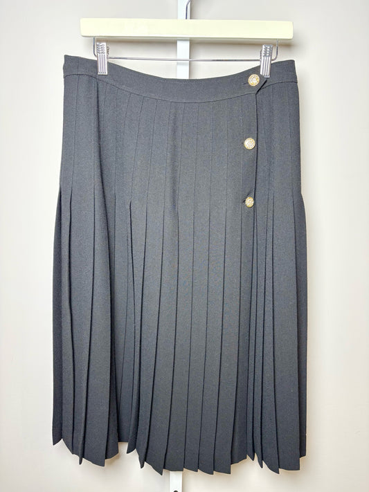 Women Size XXL Celine Black Solid Wool Pleated Midi Vintage Skirt