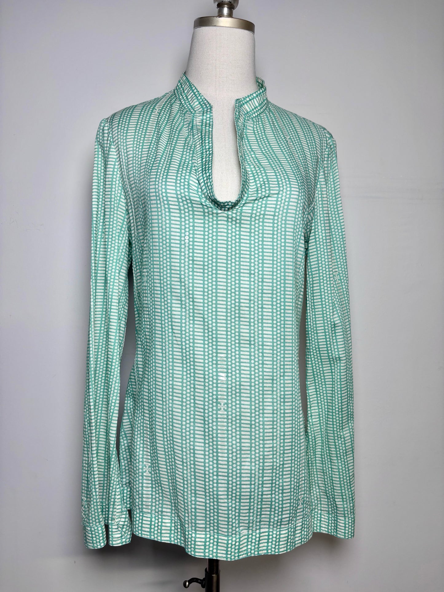 Women Size 10 Tory Burch Tunic Green, Cream Print Cotton Pre-owned Top