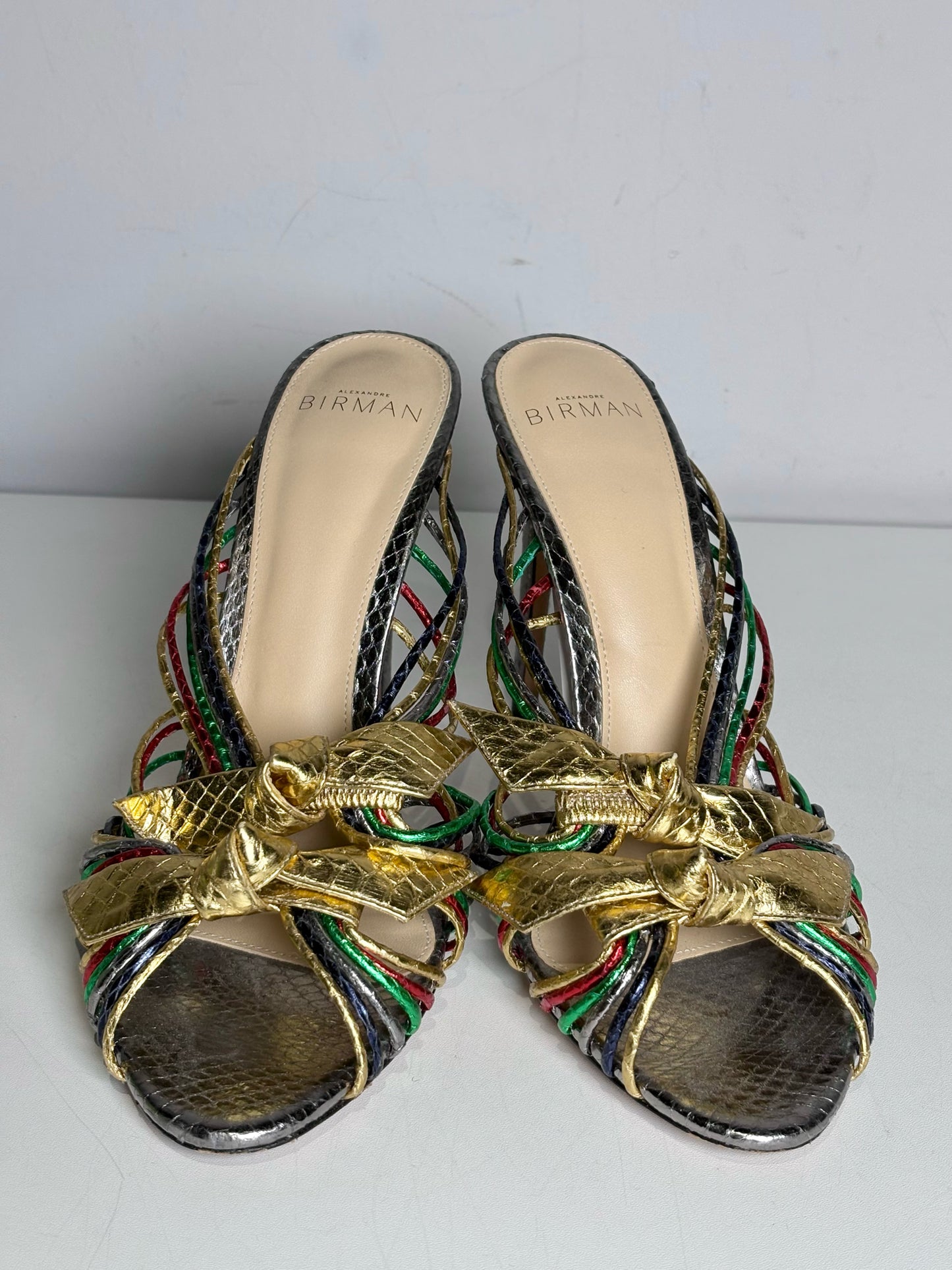 W Shoe Size 38 (8 US) Alexandre Birman Metallic Leather Python Embossed Heels