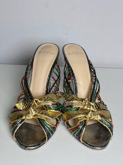 W Shoe Size 38 (8 US) Alexandre Birman Metallic Leather Python Embossed Heels