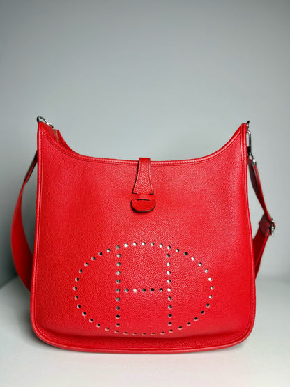 Hermes Evelyne III PM Clemence 2019 Leather Pre-owned Rouge Casaque Purse