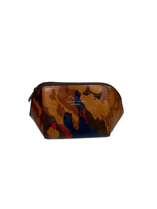 Camel Patricia Nash Geometric Leather Pouch Top Zip
