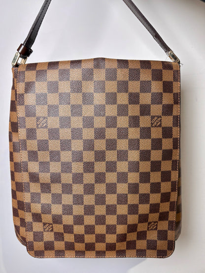 Coated Canvas Louis Vuitton Damier Ebene Brown Large Purse