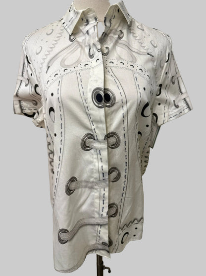 Mary Katrantzou White Cotton Button-Down Shirt with Painted Print | Pre-owned