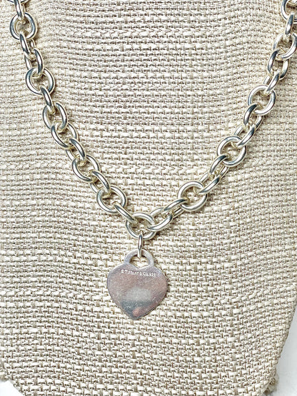 Tiffany & Co. Sterling Silver Chain Link Heart Tag Necklace