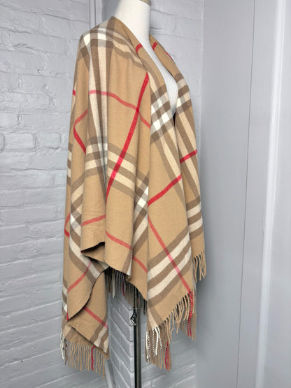 Burberry Cashmere-Wool Blend Check Cape