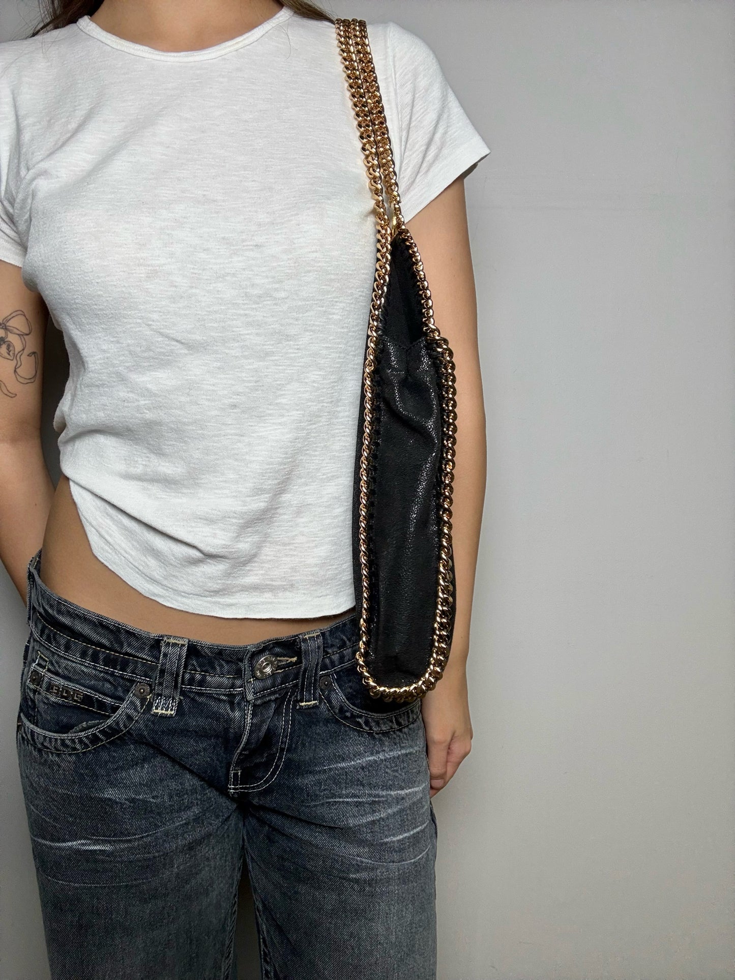 Stella McCartney Vintage Shaggy Deer Pre-owned Black & Gold Vegan Large Purse