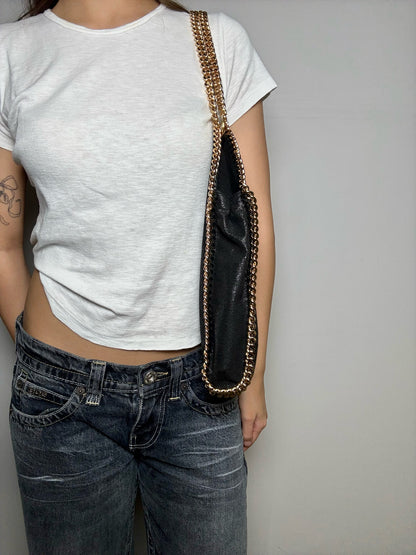 Stella McCartney Vintage Shaggy Deer Pre-owned Black & Gold Vegan Large Purse
