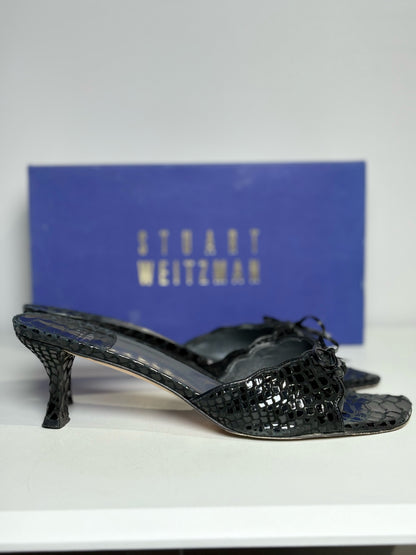 W Shoe Size 9 Stuart Weitzman Black Leather Snake Skin Heels