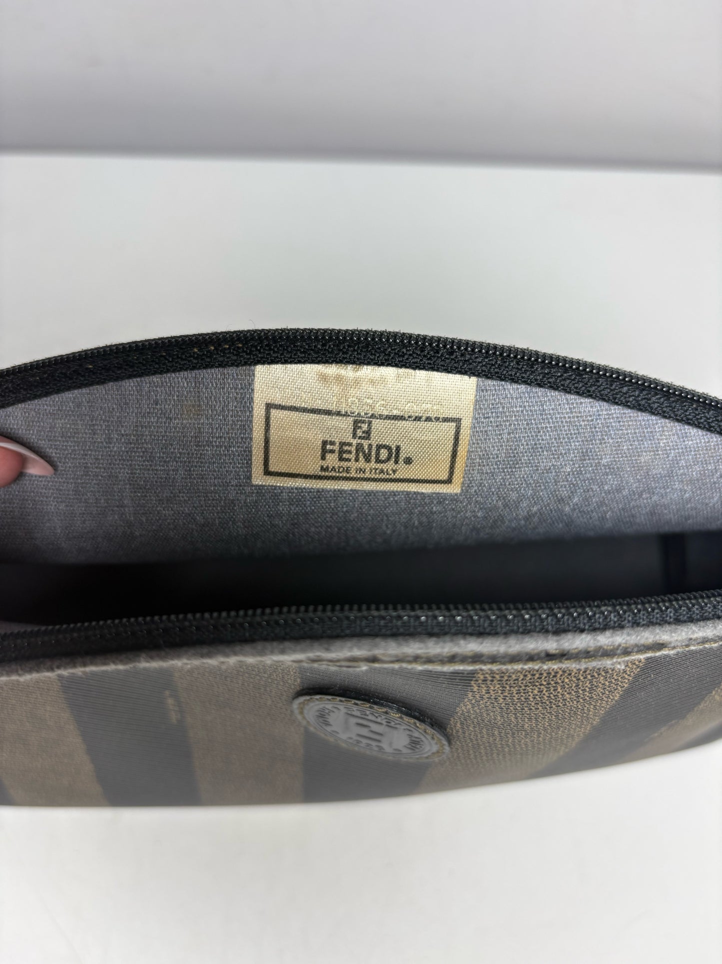 Authentic Fendi Penguin Striped Green, Black Vintage Pre-owned Pouch