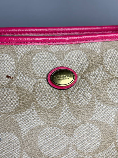 Coach Monogram Vintage Coated Canvas Pre-owned Beige, Hot Pink Medium Purse
