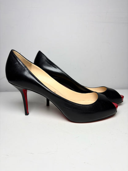 W Shoe Size 40.5 (10.5 US) Christian Louboutin Black & Red Leather Heels