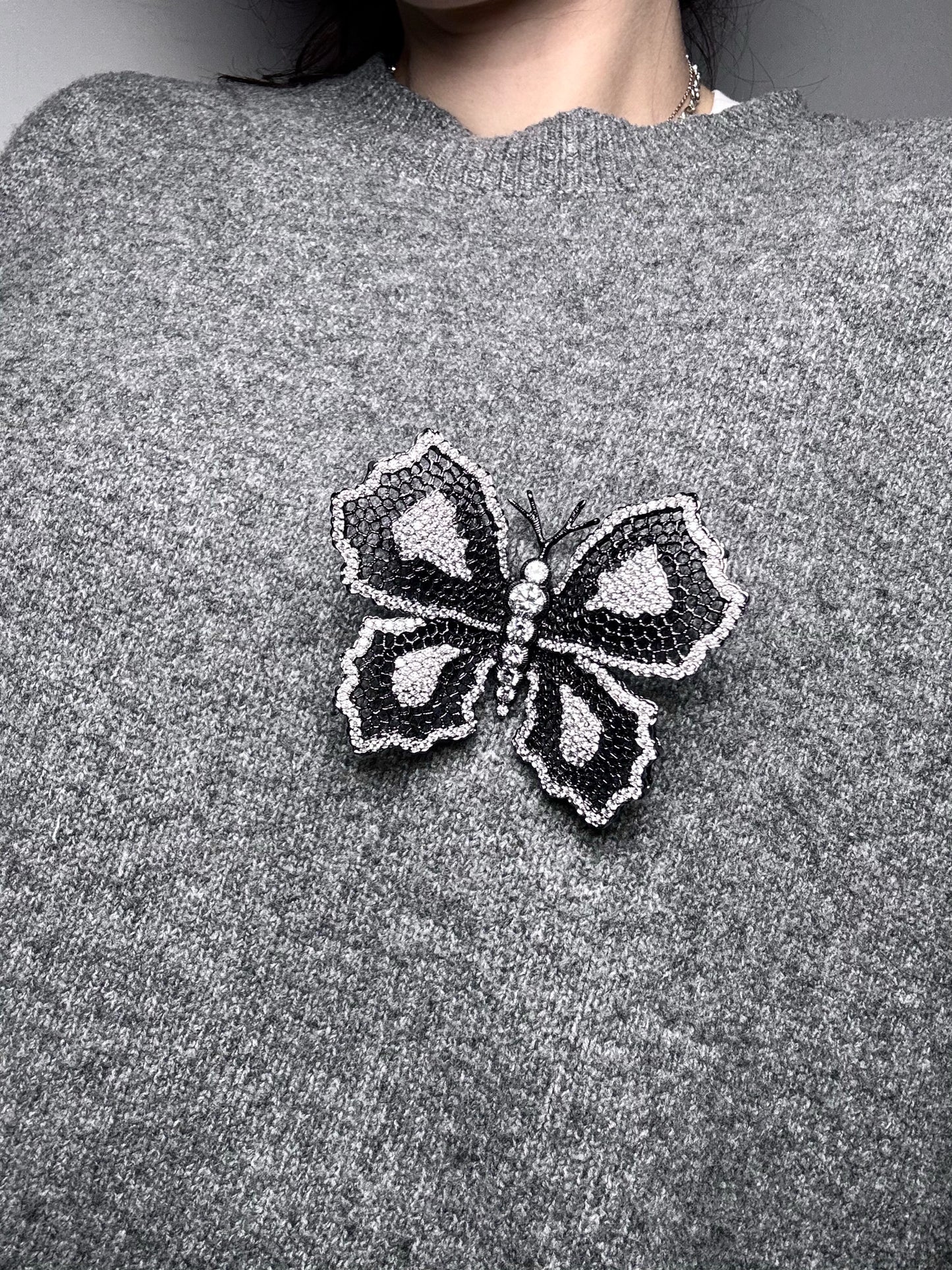 Black No Label Butterflly Stelring Crystals Pendant