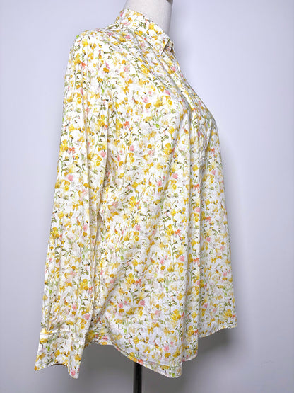 Women Size XL Ann Mashburn Yellow Floral Cotton Shirt