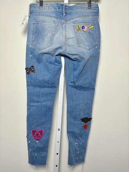 Women Size 27 (4) Mother Light Blue Solid w/Patch Embellishments Denim Jeans