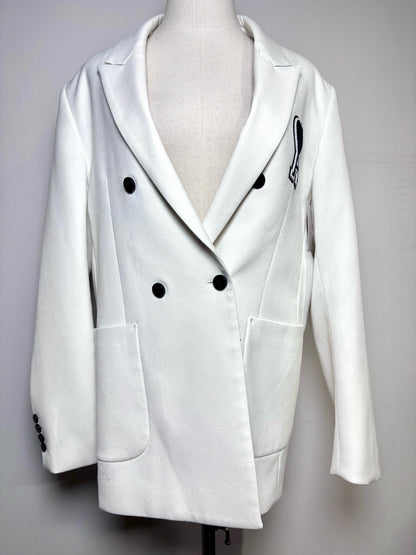 Women Size M No Label White Single Patch Blazer