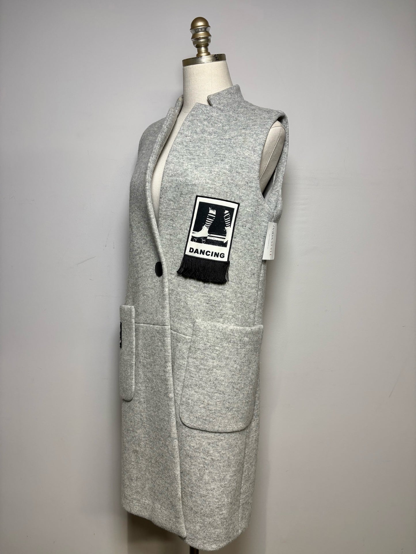 Women Size S Five Plus Music Gray Patches Women's Wool Blend Pre-owned Jacket