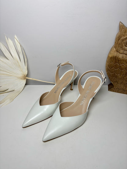 W Shoe Size 8.5 Stuart Weitzman Off White Leathe Slingback Pump