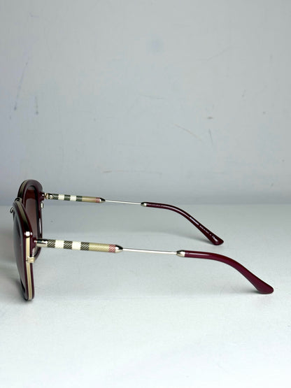Burberry B4251-Q Cat Eye Women's Pre-owned Burgundy Acetate, Metal Sunglasses