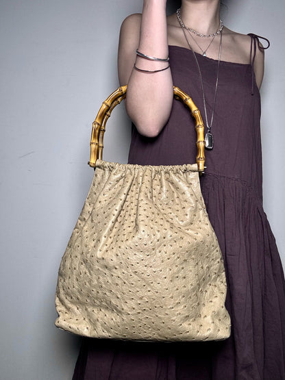 Gucci Solid Vintage Leather Pre-owned Taupe Ostrich Purse