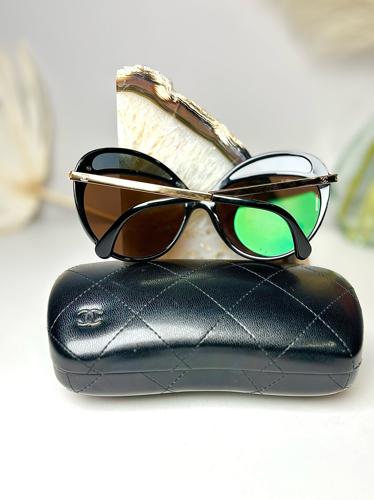 Acetate Chanel Black Cat-eyed Mirrored Sunglasses