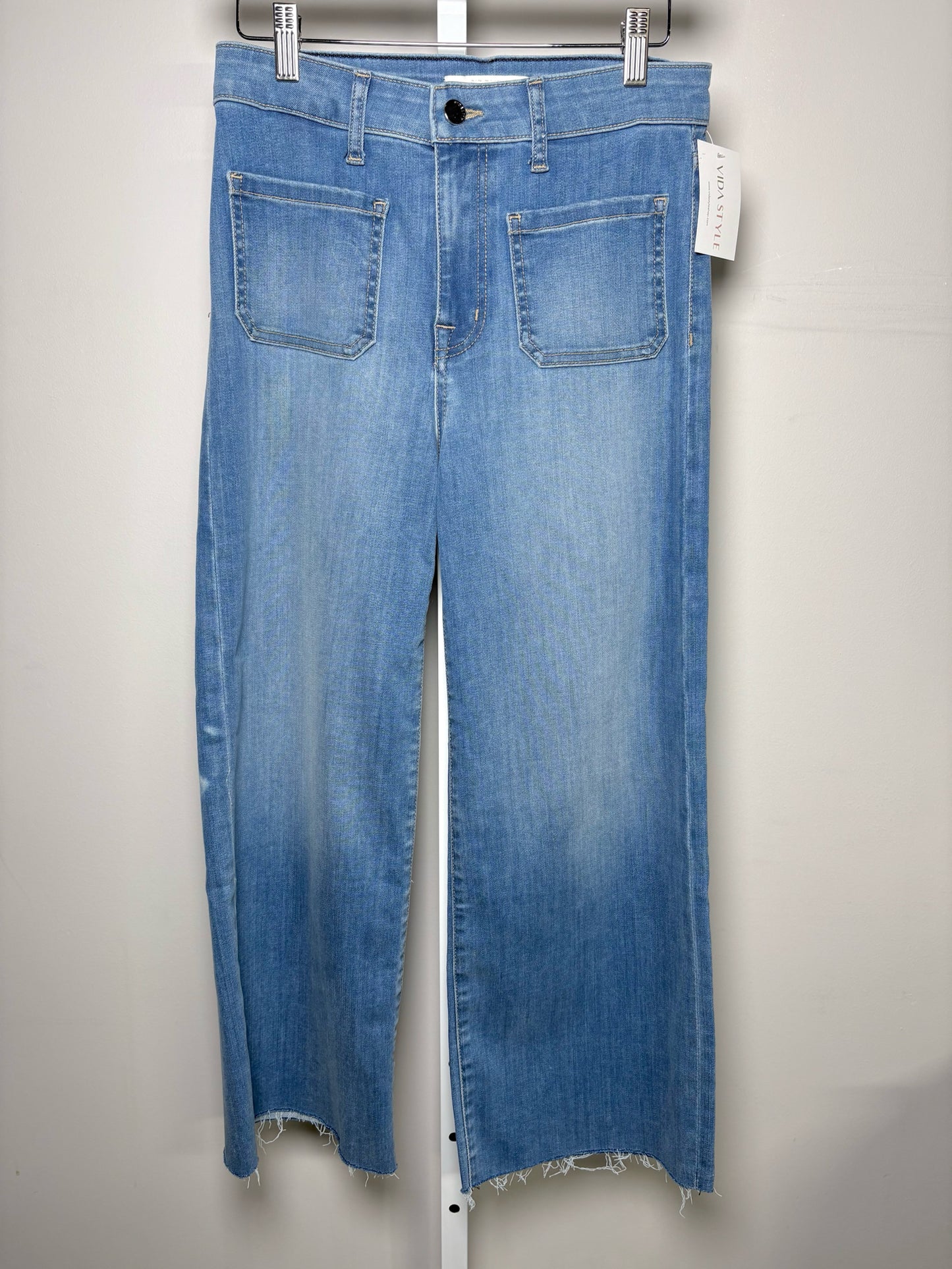 Women Size 25 (0) Fidelity Light Blue Wide Leg Frayed Jeans