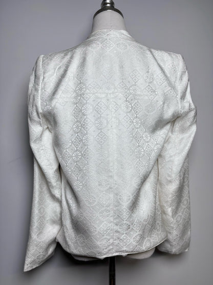Women Size 6 Helmut Lang Off White Jacquard Asymmetric Hem Jacket