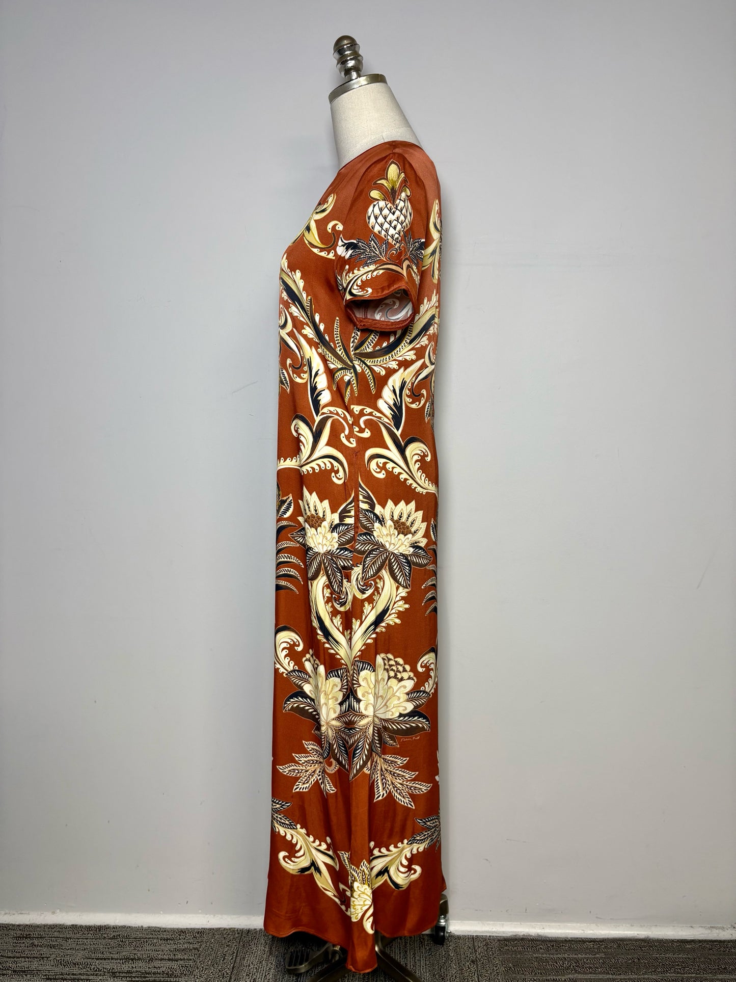 Women Size S Farm Rio Brown Floral Print Midi Pre-owned Dress