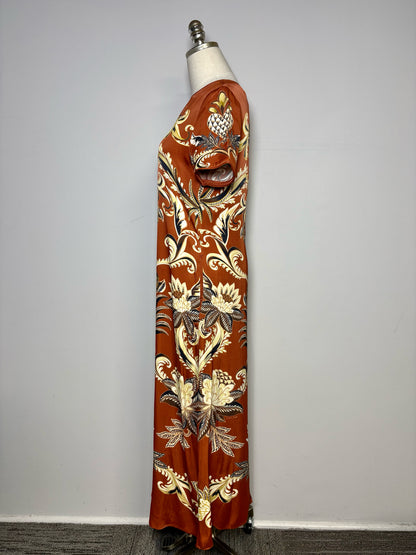 Women Size S Farm Rio Brown Floral Print Midi Pre-owned Dress