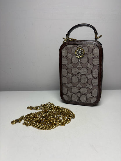 Women's Coach Alie Camera Brown Tan Monogram Pre-Owned Chain Crossbody Bag with Custom Charm