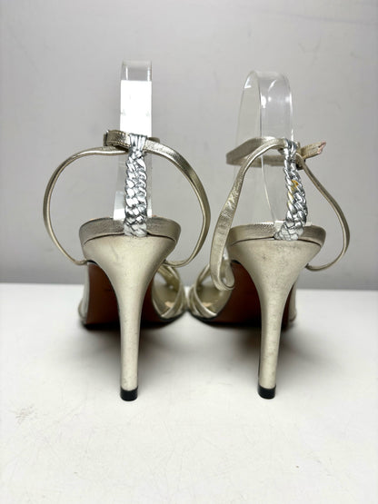 Women's Shoe Size 8 Melanie Dizon Invitto Metallic Silver Woven Leather NWT Pre-Owned Heels