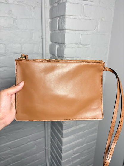 Jimmy Choo Embossed Monogram Leather Trim Pre-owned Caramel Tote Bag