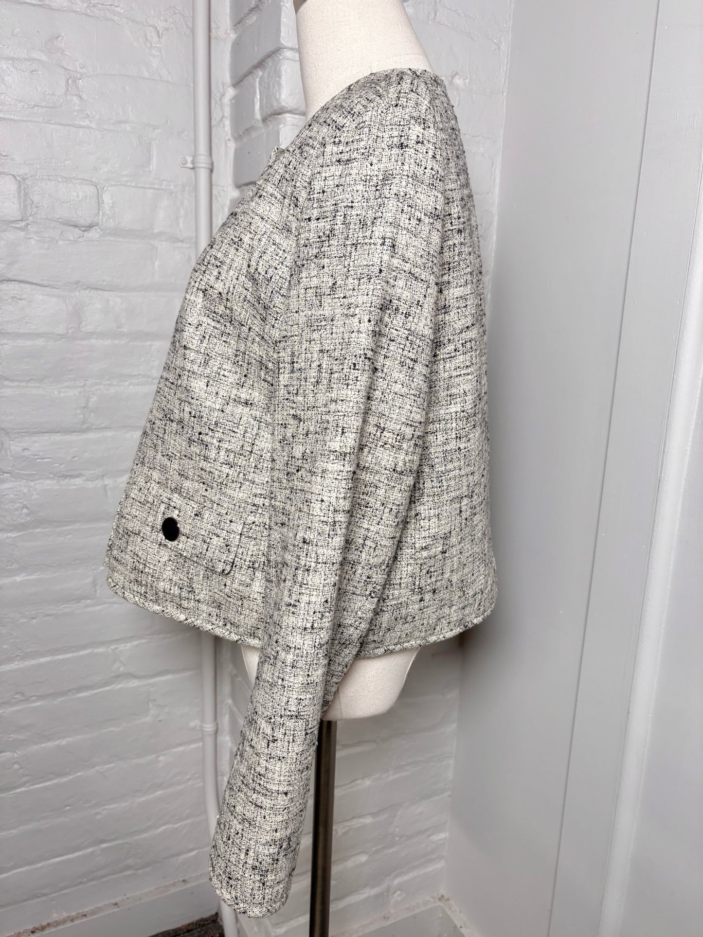 Women Size L Lafayette 148 Black Tweed Linen Jacket