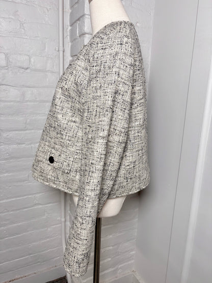 Women Size L Lafayette 148 Black Tweed Linen Jacket