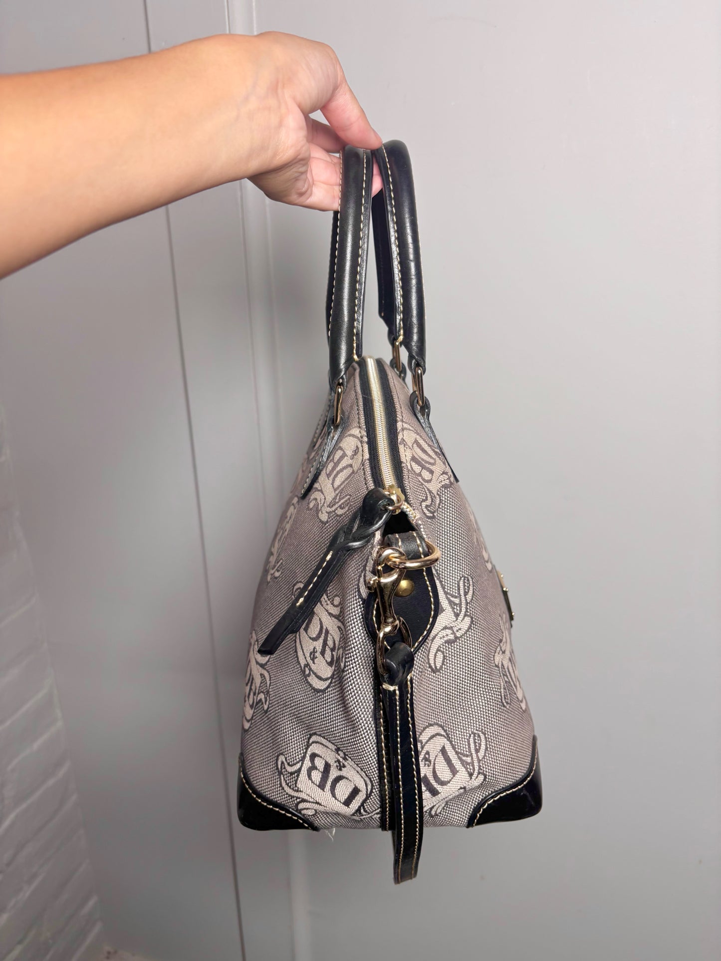Canvas Dooney & Bourke Monogram Leather Gray, Black Medium Purse