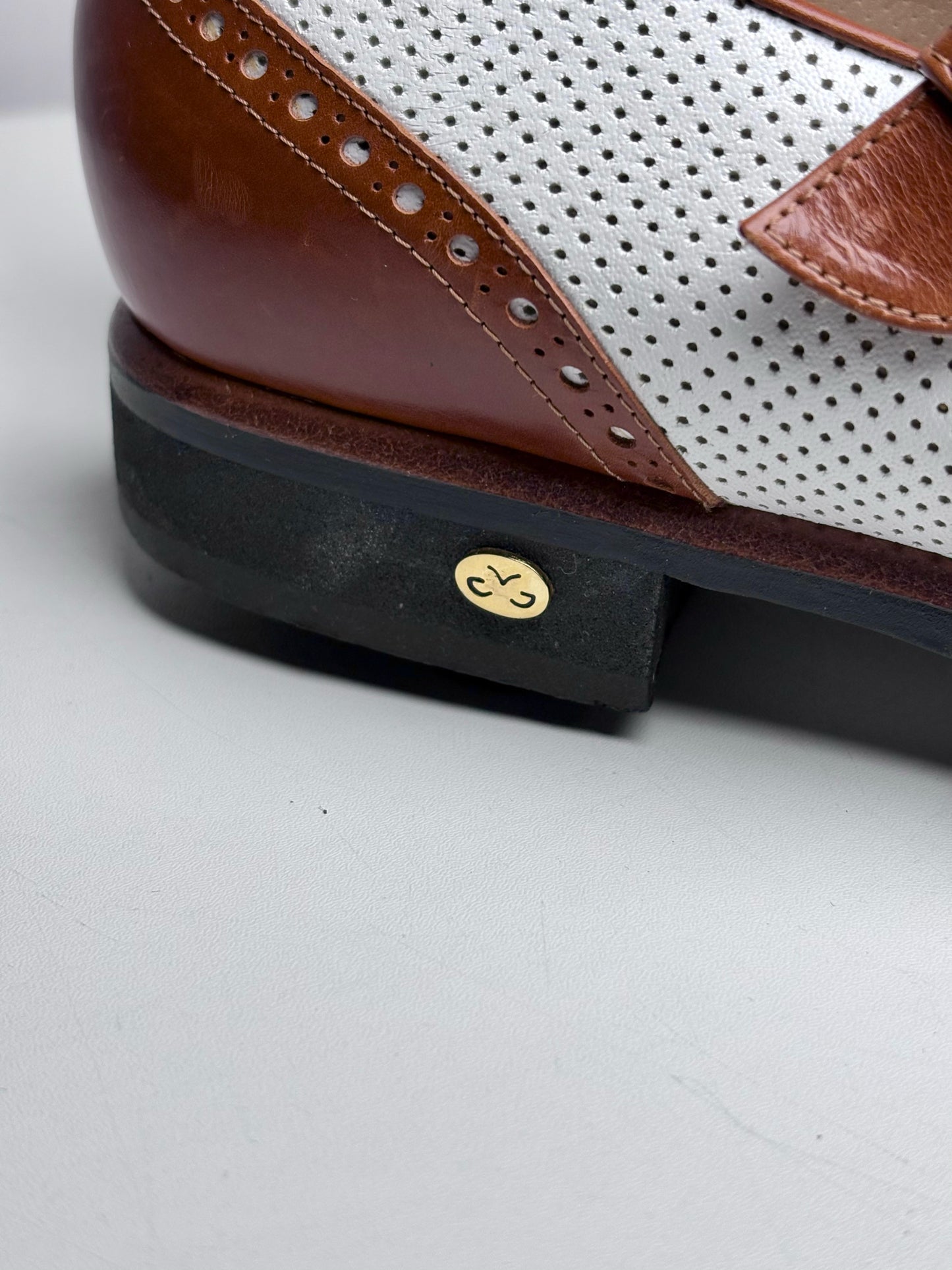 W Shoe Size 8 Walter Genuin Kiltie White, Caramel Leather Vintage Golf Shoes