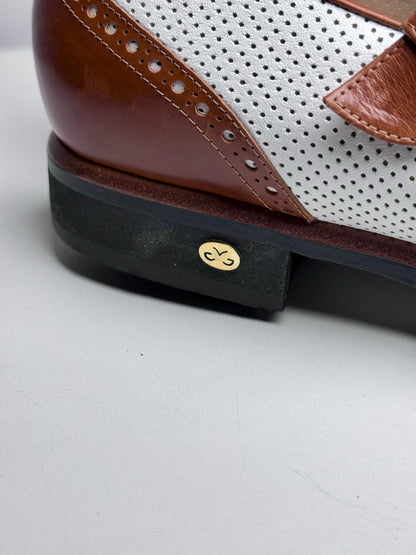 W Shoe Size 8 Walter Genuin Kiltie White, Caramel Leather Vintage Golf Shoes