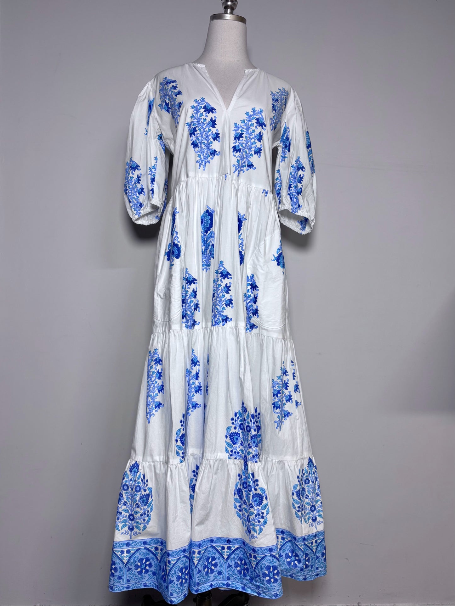 Women Size S Oliphant Maxi Laguna White/Blue Print Cotton Pre-owned, NWT Dress