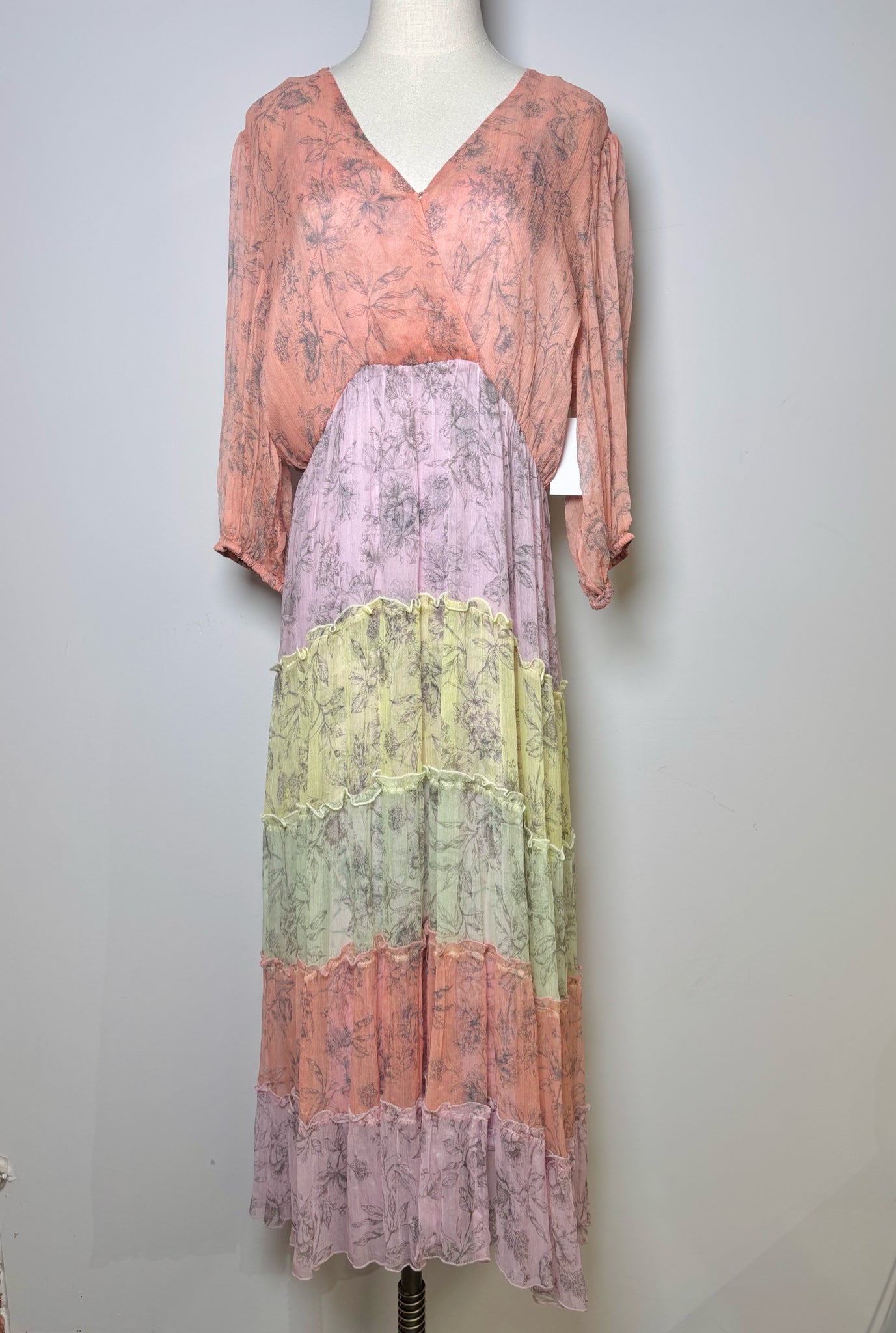 Women Size L Johnny Was Salmon, Yellow, Coral, Lavender Jade Silk Dress