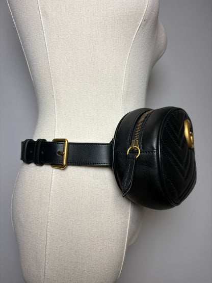 Women's Gucci Marmont Matelassé Black Calfskin Leather Authentic Pre-Owned Small Belt Bag