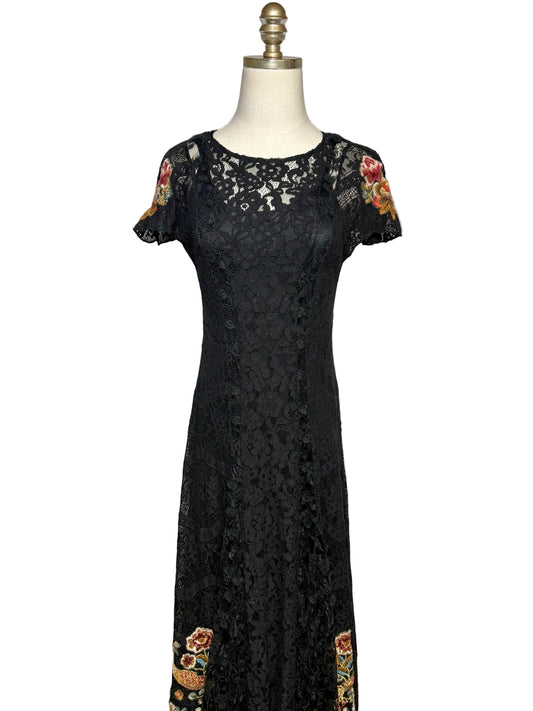 Size XS Johnny Was Black Lace Women's Pre-owned Dress